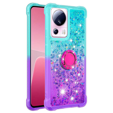 Coque Silicone Housse Etui Gel Bling-Bling avec Support Bague Anneau S02 pour Xiaomi Civi 2 5G Bleu Ciel