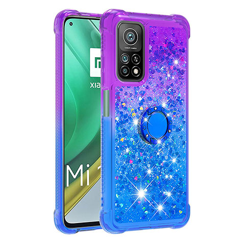 Coque Silicone Housse Etui Gel Bling-Bling avec Support Bague Anneau S02 pour Xiaomi Mi 10T Pro 5G Violet