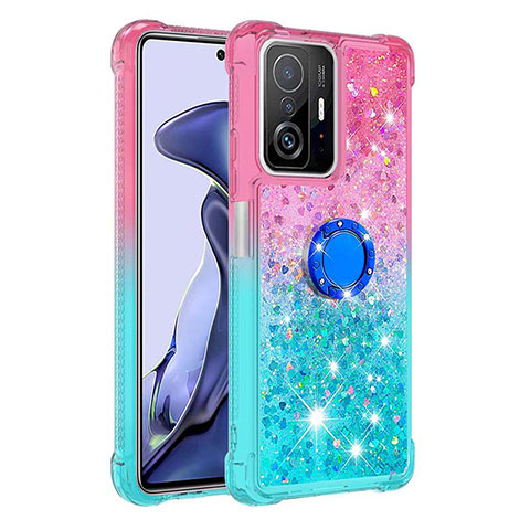 Coque Silicone Housse Etui Gel Bling-Bling avec Support Bague Anneau S02 pour Xiaomi Mi 11T Pro 5G Rose