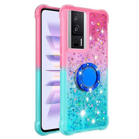 Coque Silicone Housse Etui Gel Bling-Bling avec Support Bague Anneau S02 pour Xiaomi Poco F5 Pro 5G Rose