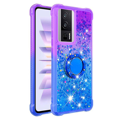 Coque Silicone Housse Etui Gel Bling-Bling avec Support Bague Anneau S02 pour Xiaomi Poco F5 Pro 5G Violet