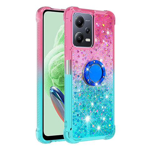 Coque Silicone Housse Etui Gel Bling-Bling avec Support Bague Anneau S02 pour Xiaomi Poco X5 5G Rose