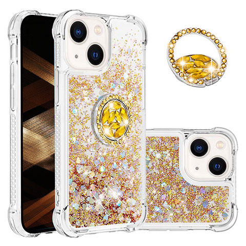 Coque Silicone Housse Etui Gel Bling-Bling avec Support Bague Anneau S03 pour Apple iPhone 15 Or