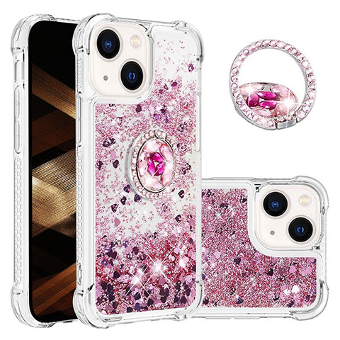 Coque Silicone Housse Etui Gel Bling-Bling avec Support Bague Anneau S03 pour Apple iPhone 15 Violet Clair