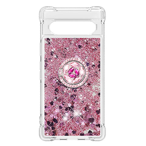 Coque Silicone Housse Etui Gel Bling-Bling avec Support Bague Anneau S03 pour Google Pixel 7a 5G Rose Rouge