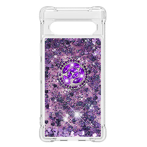 Coque Silicone Housse Etui Gel Bling-Bling avec Support Bague Anneau S03 pour Google Pixel 7a 5G Violet