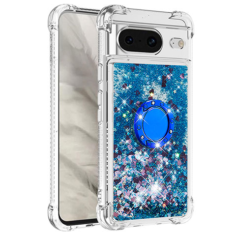 Coque Silicone Housse Etui Gel Bling-Bling avec Support Bague Anneau S03 pour Google Pixel 8 5G Bleu