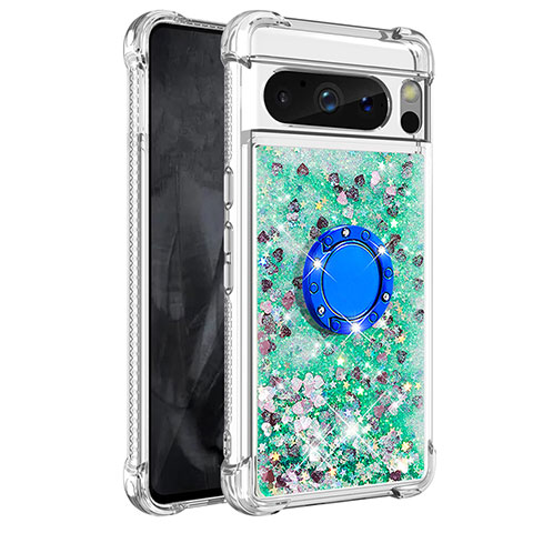 Coque Silicone Housse Etui Gel Bling-Bling avec Support Bague Anneau S03 pour Google Pixel 8 Pro 5G Vert