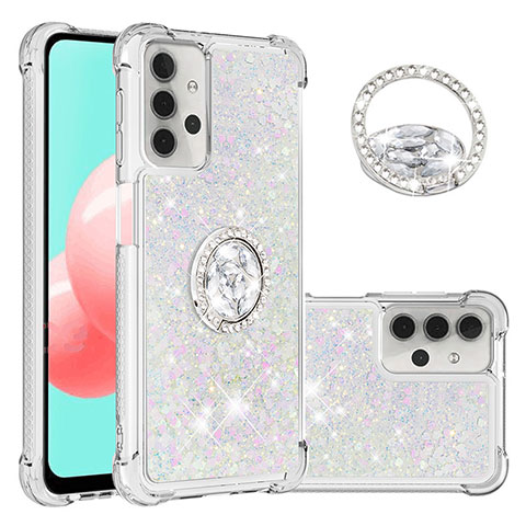 Coque Silicone Housse Etui Gel Bling-Bling avec Support Bague Anneau S03 pour Samsung Galaxy A32 4G Argent