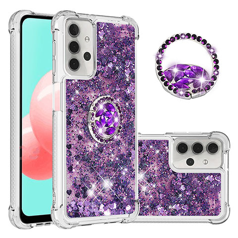 Coque Silicone Housse Etui Gel Bling-Bling avec Support Bague Anneau S03 pour Samsung Galaxy A32 4G Violet