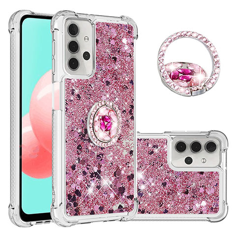 Coque Silicone Housse Etui Gel Bling-Bling avec Support Bague Anneau S03 pour Samsung Galaxy M32 5G Rouge