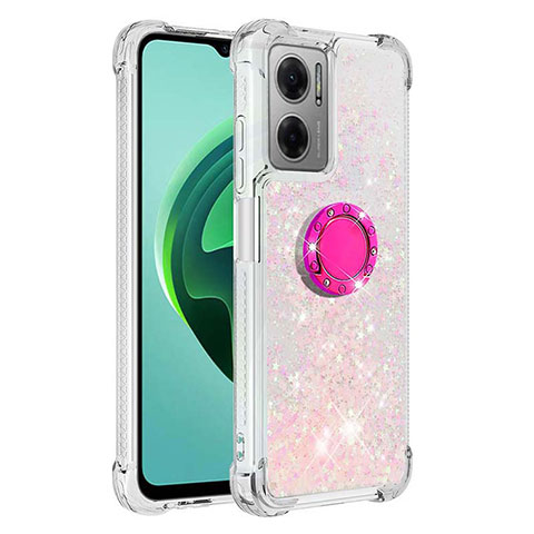 Coque Silicone Housse Etui Gel Bling-Bling avec Support Bague Anneau S03 pour Xiaomi Redmi Note 11E 5G Rose