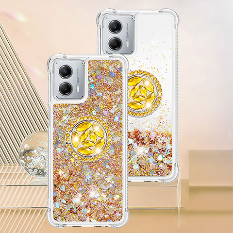 Coque Silicone Housse Etui Gel Bling-Bling avec Support Bague Anneau YB1 pour Motorola Moto G 5G (2023) Or