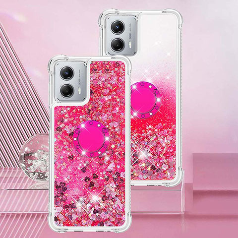 Coque Silicone Housse Etui Gel Bling-Bling avec Support Bague Anneau YB1 pour Motorola Moto G 5G (2023) Rose Rouge