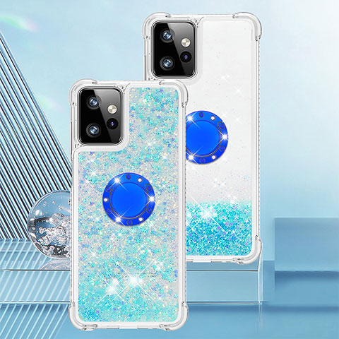 Coque Silicone Housse Etui Gel Bling-Bling avec Support Bague Anneau YB1 pour Motorola Moto G Power 5G (2023) Bleu Ciel