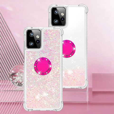 Coque Silicone Housse Etui Gel Bling-Bling avec Support Bague Anneau YB1 pour Motorola Moto G Power 5G (2023) Rose