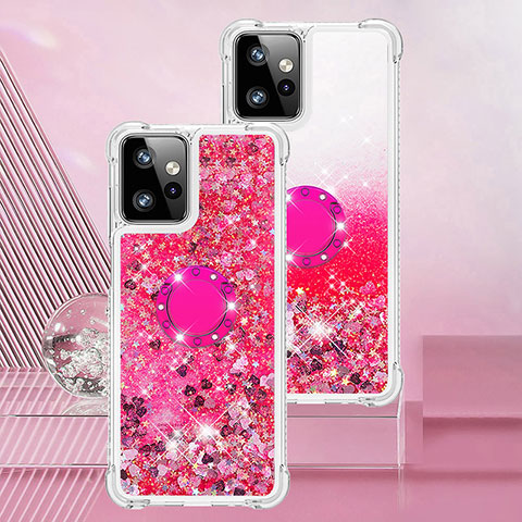 Coque Silicone Housse Etui Gel Bling-Bling avec Support Bague Anneau YB1 pour Motorola Moto G Power 5G (2023) Rose Rouge