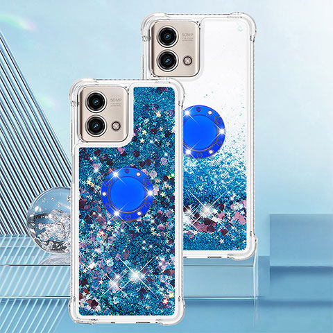 Coque Silicone Housse Etui Gel Bling-Bling avec Support Bague Anneau YB1 pour Motorola Moto G Stylus (2023) 4G Bleu