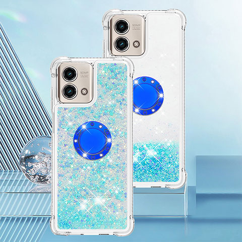 Coque Silicone Housse Etui Gel Bling-Bling avec Support Bague Anneau YB1 pour Motorola Moto G Stylus (2023) 4G Bleu Ciel