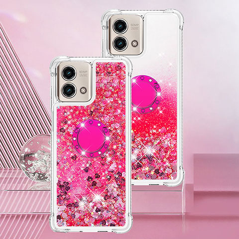 Coque Silicone Housse Etui Gel Bling-Bling avec Support Bague Anneau YB1 pour Motorola Moto G Stylus (2023) 4G Rose Rouge