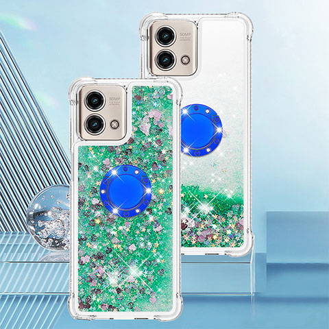 Coque Silicone Housse Etui Gel Bling-Bling avec Support Bague Anneau YB1 pour Motorola Moto G Stylus (2023) 5G Vert