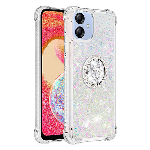 Coque Silicone Housse Etui Gel Bling-Bling avec Support Bague Anneau YB1 pour Samsung Galaxy A04E Argent