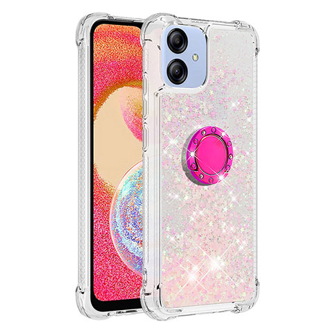 Coque Silicone Housse Etui Gel Bling-Bling avec Support Bague Anneau YB1 pour Samsung Galaxy A04E Rose