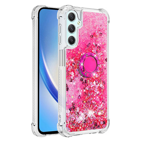 Coque Silicone Housse Etui Gel Bling-Bling avec Support Bague Anneau YB1 pour Samsung Galaxy A24 4G Rose Rouge