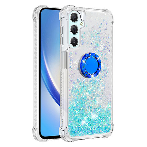 Coque Silicone Housse Etui Gel Bling-Bling avec Support Bague Anneau YB1 pour Samsung Galaxy A25 5G Bleu Ciel