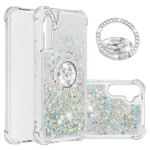 Coque Silicone Housse Etui Gel Bling-Bling avec Support Bague Anneau YB1 pour Samsung Galaxy A34 5G Bleu Clair