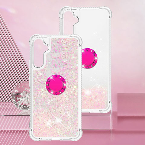 Coque Silicone Housse Etui Gel Bling-Bling avec Support Bague Anneau YB1 pour Samsung Galaxy A34 5G Rose