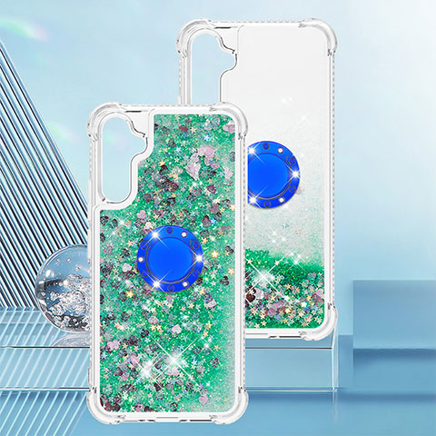 Coque Silicone Housse Etui Gel Bling-Bling avec Support Bague Anneau YB1 pour Samsung Galaxy A34 5G Vert