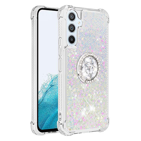 Coque Silicone Housse Etui Gel Bling-Bling avec Support Bague Anneau YB1 pour Samsung Galaxy Quantum4 5G Argent