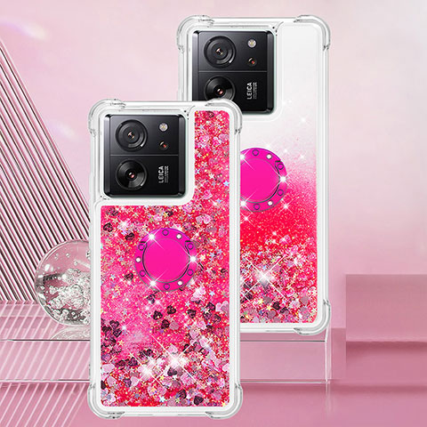 Coque Silicone Housse Etui Gel Bling-Bling avec Support Bague Anneau YB1 pour Xiaomi Mi 13T 5G Rose Rouge