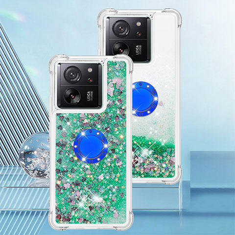 Coque Silicone Housse Etui Gel Bling-Bling avec Support Bague Anneau YB1 pour Xiaomi Mi 13T 5G Vert