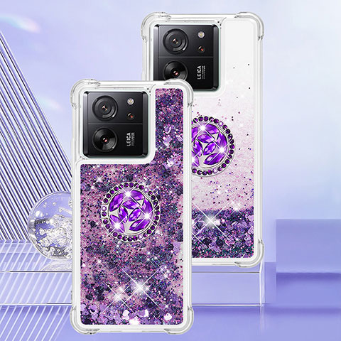 Coque Silicone Housse Etui Gel Bling-Bling avec Support Bague Anneau YB1 pour Xiaomi Mi 13T 5G Violet