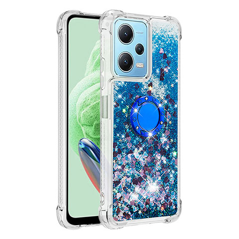 Coque Silicone Housse Etui Gel Bling-Bling avec Support Bague Anneau YB1 pour Xiaomi Poco X5 5G Bleu