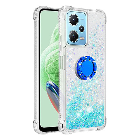 Coque Silicone Housse Etui Gel Bling-Bling avec Support Bague Anneau YB1 pour Xiaomi Poco X5 5G Bleu Ciel