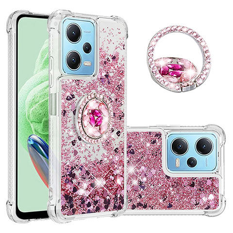 Coque Silicone Housse Etui Gel Bling-Bling avec Support Bague Anneau YB1 pour Xiaomi Poco X5 5G Rouge