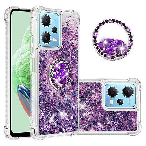 Coque Silicone Housse Etui Gel Bling-Bling avec Support Bague Anneau YB1 pour Xiaomi Redmi Note 12 5G Violet