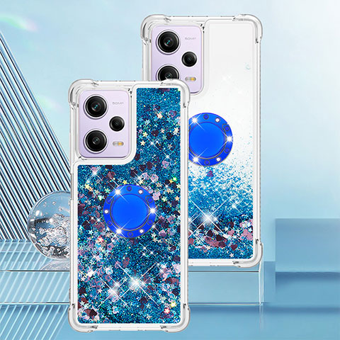 Coque Silicone Housse Etui Gel Bling-Bling avec Support Bague Anneau YB1 pour Xiaomi Redmi Note 12 Pro 5G Bleu