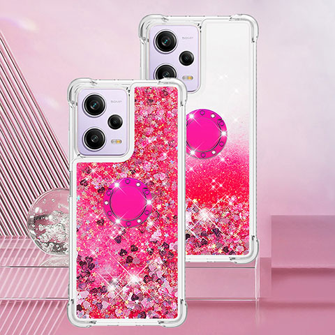 Coque Silicone Housse Etui Gel Bling-Bling avec Support Bague Anneau YB1 pour Xiaomi Redmi Note 12 Pro 5G Rose Rouge