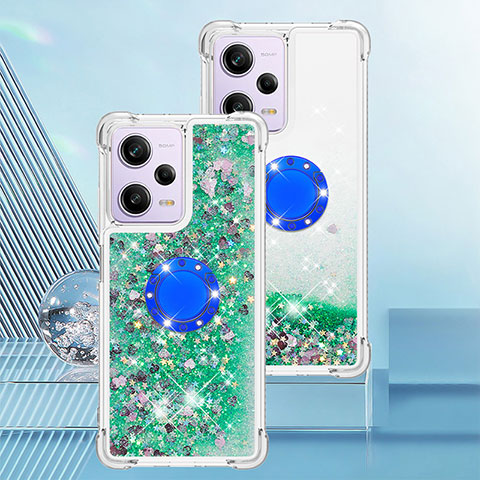 Coque Silicone Housse Etui Gel Bling-Bling avec Support Bague Anneau YB1 pour Xiaomi Redmi Note 12 Pro 5G Vert