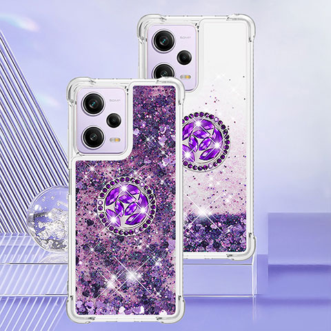 Coque Silicone Housse Etui Gel Bling-Bling avec Support Bague Anneau YB1 pour Xiaomi Redmi Note 12 Pro 5G Violet