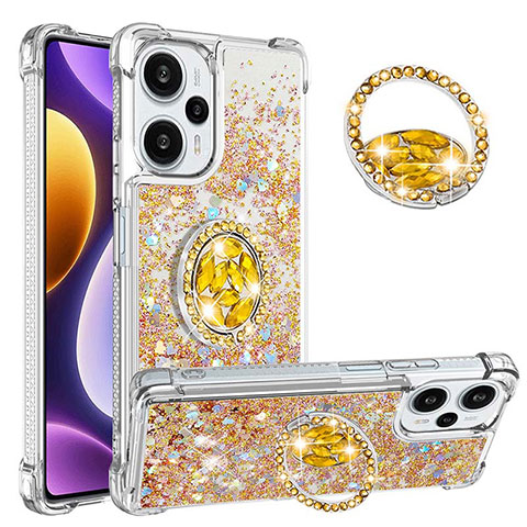 Coque Silicone Housse Etui Gel Bling-Bling avec Support Bague Anneau YB1 pour Xiaomi Redmi Note 12 Turbo 5G Or