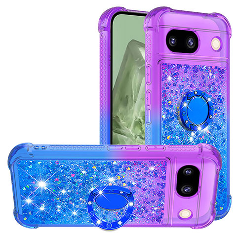 Coque Silicone Housse Etui Gel Bling-Bling avec Support Bague Anneau YB2 pour Google Pixel 8a 5G Violet