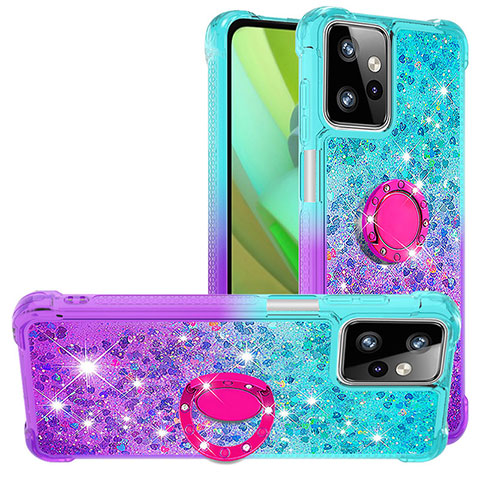 Coque Silicone Housse Etui Gel Bling-Bling avec Support Bague Anneau YB2 pour Motorola Moto G Power 5G (2023) Bleu Ciel