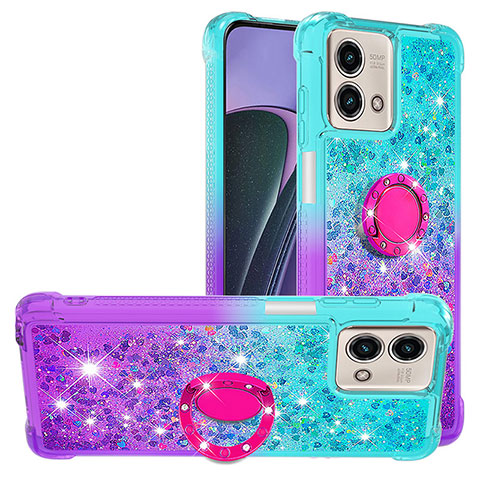 Coque Silicone Housse Etui Gel Bling-Bling avec Support Bague Anneau YB2 pour Motorola Moto G Stylus (2023) 5G Bleu Ciel