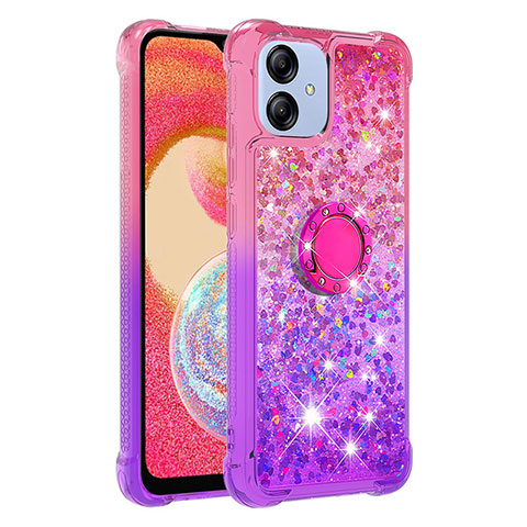 Coque Silicone Housse Etui Gel Bling-Bling avec Support Bague Anneau YB2 pour Samsung Galaxy A04 4G Rose Rouge