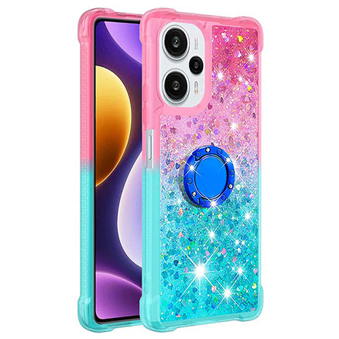 Coque Silicone Housse Etui Gel Bling-Bling avec Support Bague Anneau YB2 pour Xiaomi Poco F5 5G Rose